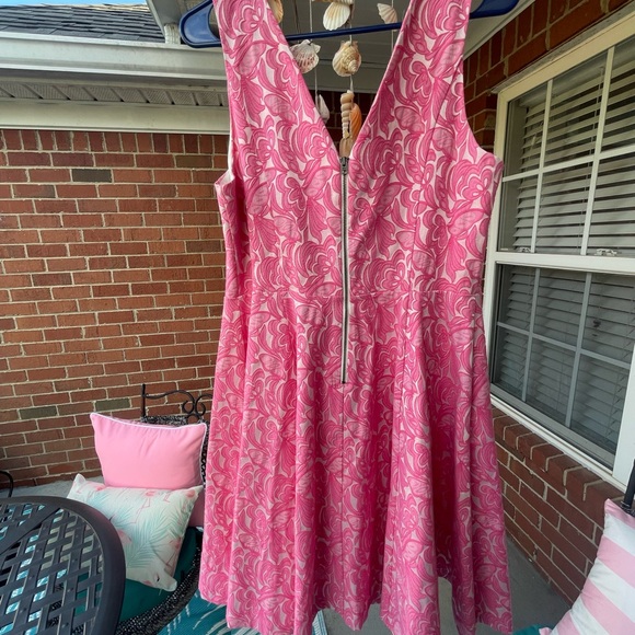 EUC Maeve Anthropologie Pink Size 12 Sleeveless Jacquard V-Neck A-Line Dress - Picture 4 of 7